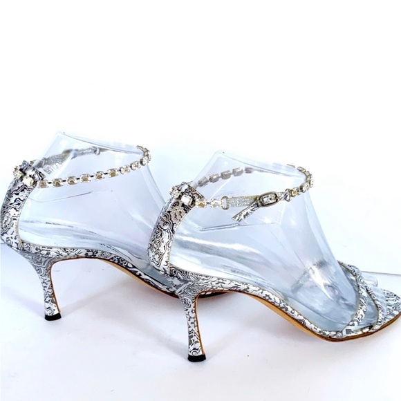 Manolo Blahnik slingback sandals, embossed crystal ankle strap, 7.5 US / 37.5 EU - Picture 8 of 16